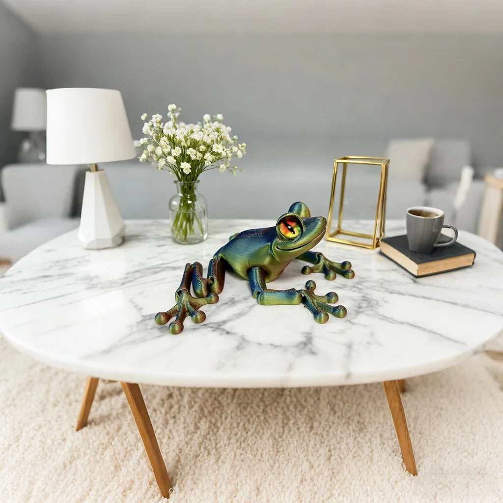 3D Printed Frog Statue - Flexible Fidget Animal Figure for Desk and Home Decor