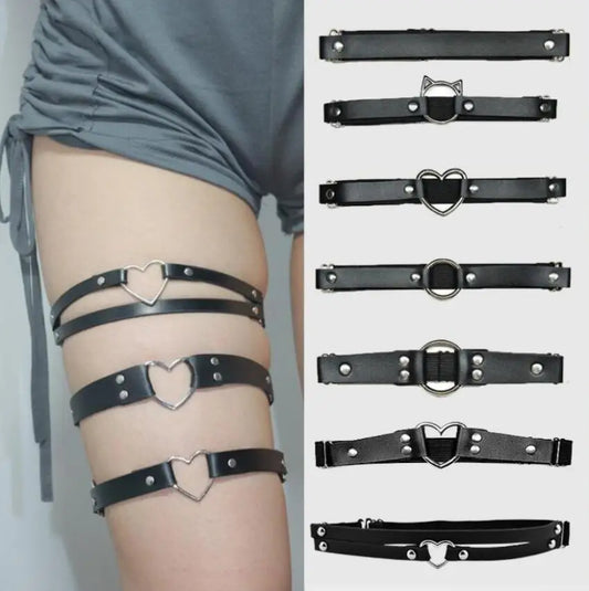 Sexy Elastic Heart Harness Garter Belt – Fashion Goth Bondage Leather Thigh Lingerie for Stockings