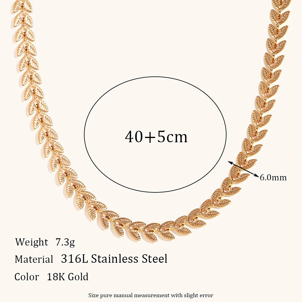 La.Muses Gold Plated Leaf Chain Necklace – Stainless Steel Fishtail Design Bracelet & Anklet Jewelry Set for Women
