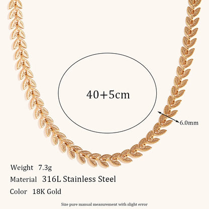 La.Muses Gold Plated Leaf Chain Necklace – Stainless Steel Fishtail Design Bracelet & Anklet Jewelry Set for Women