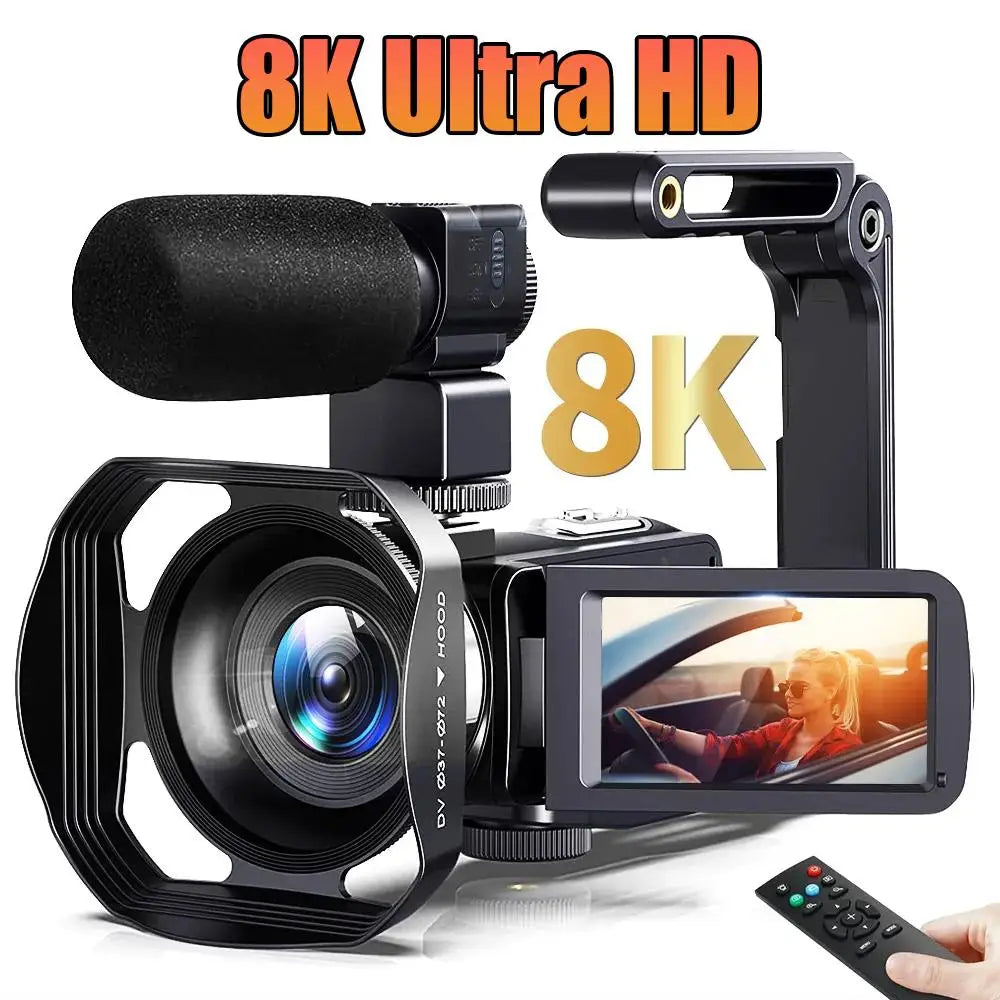 8K HD Video Camera – 3-Inch LCD Touch Screen, 18X Digital Zoom, Ultra HD, WIFI Portable Camcorder Recorder