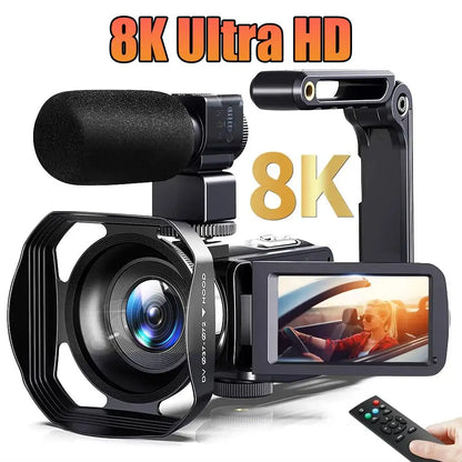8K HD Video Camera – 3-Inch LCD Touch Screen, 18X Digital Zoom, Ultra HD, WIFI Portable Camcorder Recorder