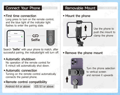 Bluetooth Selfie Stick Tripod with Wireless Remote and Phone Holder – Adjustable Desktop Stand for iPhone & Android, Optional Fill Light