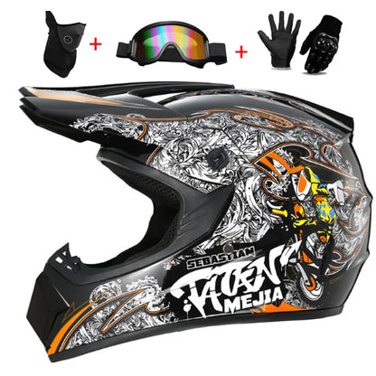 Youth & Kids Motorcycle Full Helmet - Children’s Motocross Casco Moto, Off-Road Protective Helmet with Goggles & Gloves