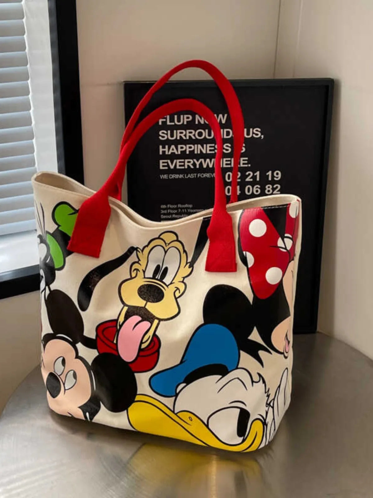 Disney Mickey Canvas Tote Bag – Large Capacity Shoulder Bag for Women & Students, Casual Handbag