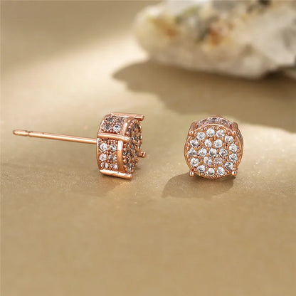Austrian Crystal Round Earrings for Women – White Gold & Yellow Gold Color, White Zircon Hip Hop Wedding Stud Jewelry