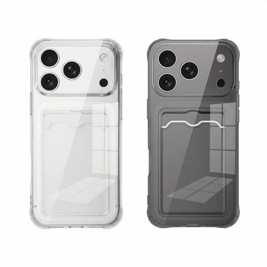Transparent Silicone Card Slot Case - Protective iPhone Cover with Built-In Wallet Holder for iPhone 6-17 Series