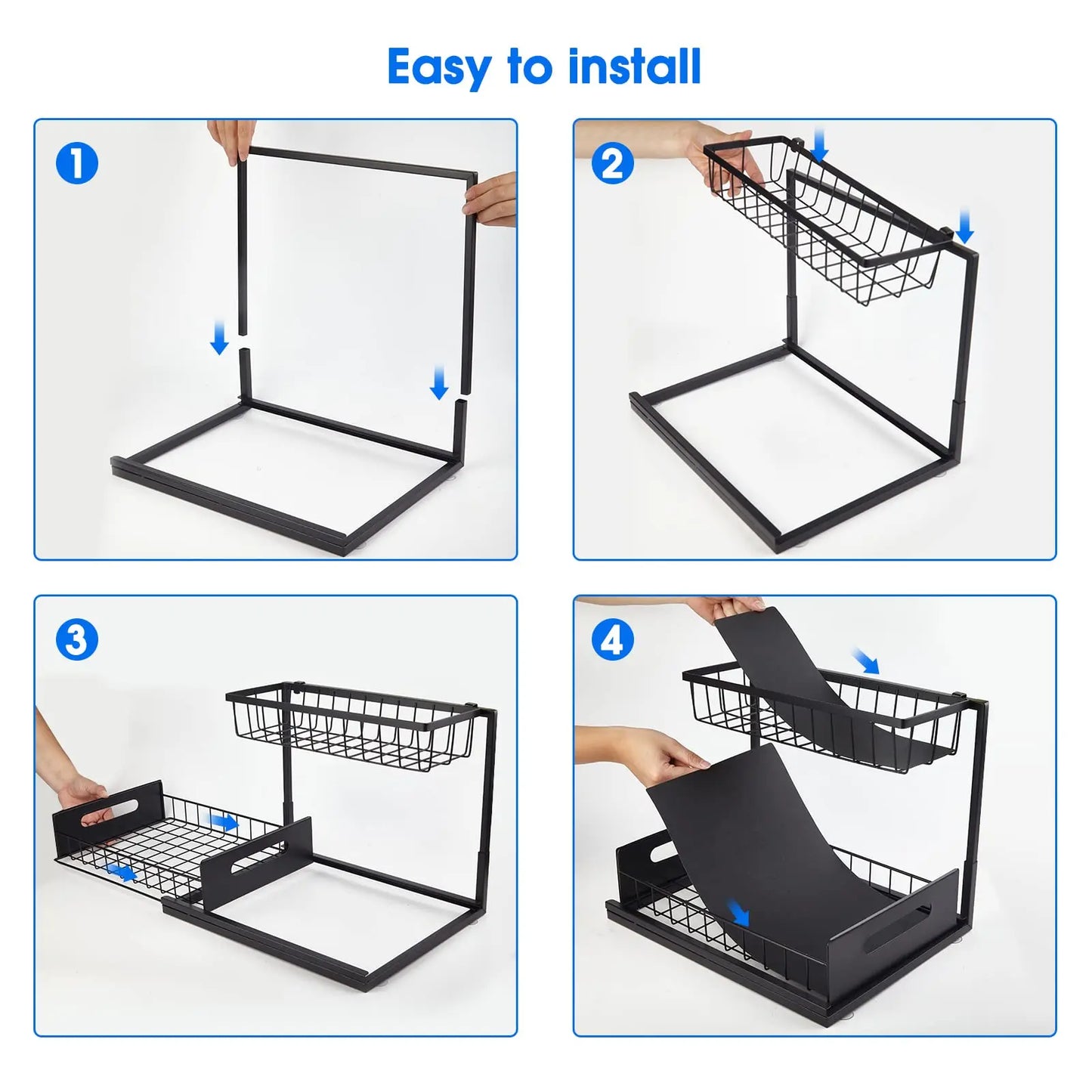 Under Sink 2-Tier Sliding Cabinet Organizer — Pull-Out Basket Drawer for Bathroom & Kitchen Storage