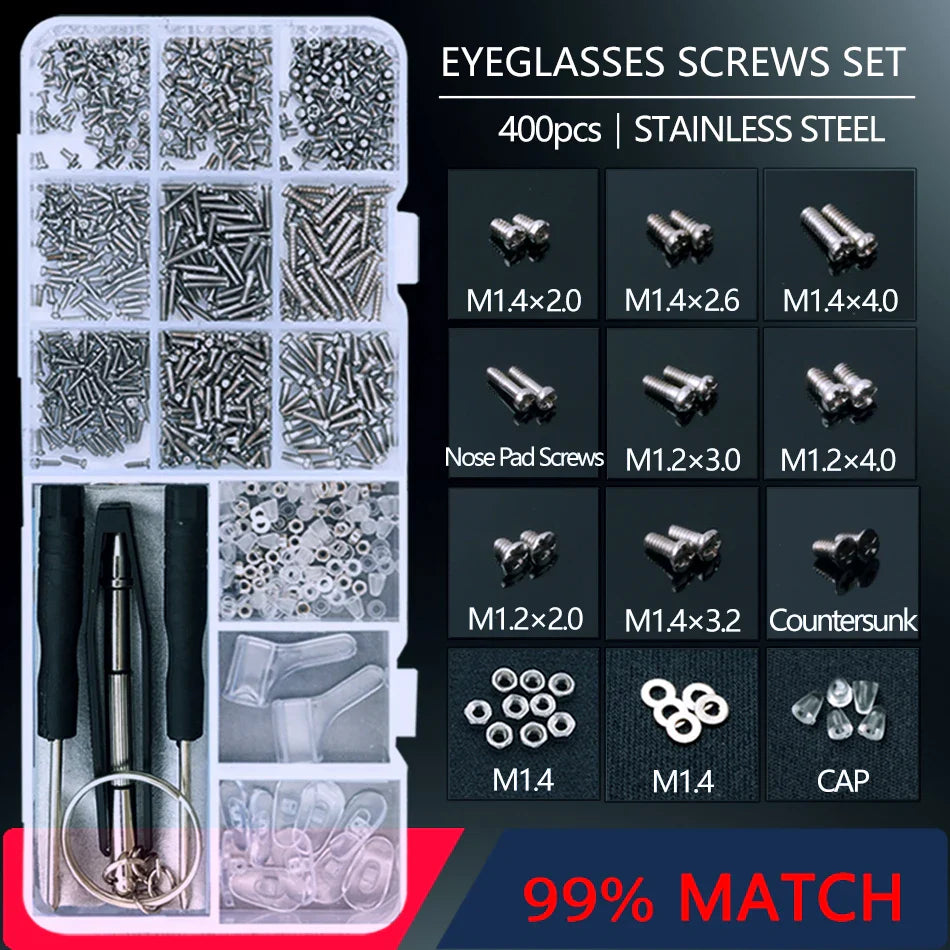 Eyeglass & Sunglass Repair Kit | Mini Screwdriver, Screws, Nuts, Nose Pads & Optical Tool Set