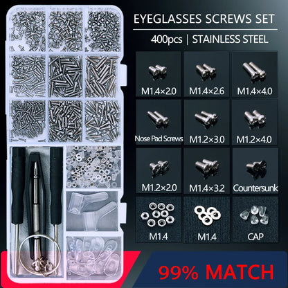 Eyeglass & Sunglass Repair Kit | Mini Screwdriver, Screws, Nuts, Nose Pads & Optical Tool Set
