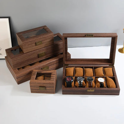 DELESYS Retro Wood Grain Leather Watch Box — Creative Storage Case for Watches, Glasses & Accessories, Gift Box