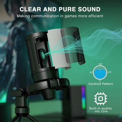 FIFINE AmpliGame A2 RGB USB Gaming Microphone with Mute Touch, Condenser Mic with Tripod for PC PS4 PS5 Laptop Streaming