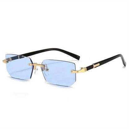 Rimless Rectangle Sunglasses – Fashion Small Square Shades for Men & Women, Summer Travel Eyewear