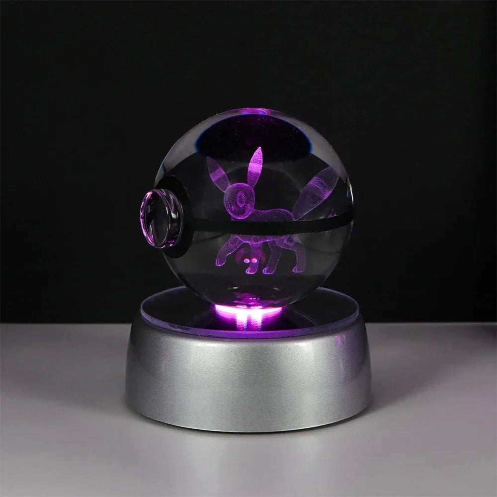 Pokémon 3D Crystal Ball LED Night Light – Pikachu Gengar Eevee Mewtwo Pokéball Base Lamp Kids Birthday & Home Decor Gift