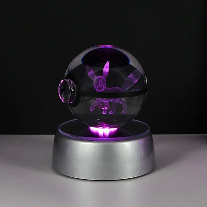 Pokémon 3D Crystal Ball LED Night Light – Pikachu Gengar Eevee Mewtwo Pokéball Base Lamp Kids Birthday & Home Decor Gift