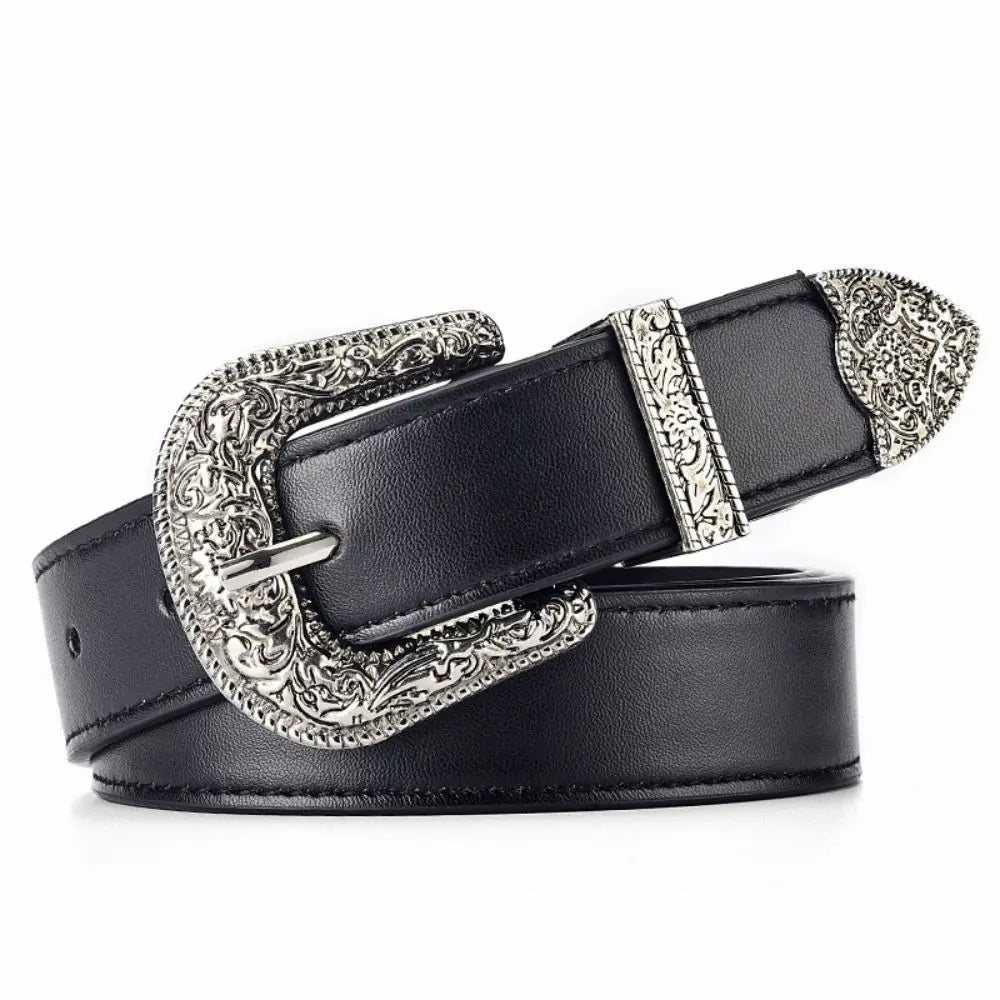 Vintage Carved Needle Buckle Belt — PU Leather Punk Hip Hop Rock Style Unisex Jeans Belt, Y2K Fashion Accessory