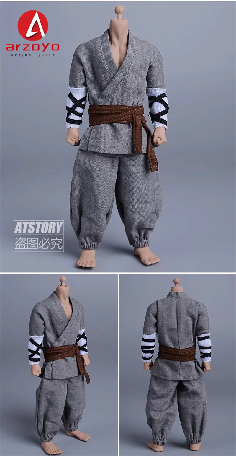 1/12 Scale Vintage Kung Fu Outfit – T-Shirt, Lantern Pants & Suit Clothes for 6" Romankey Male Action Figures