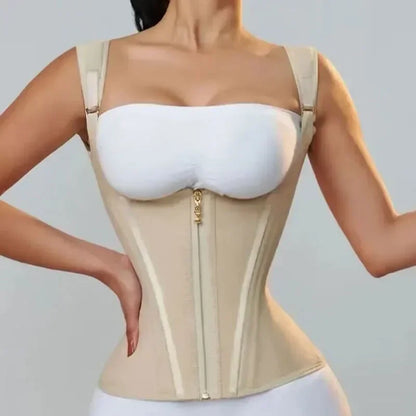 Fajas Colombianas Body Shaper for Women – Double Compression Waist Trainer Vest with Adjustable Zipper & Hook-Eyes
