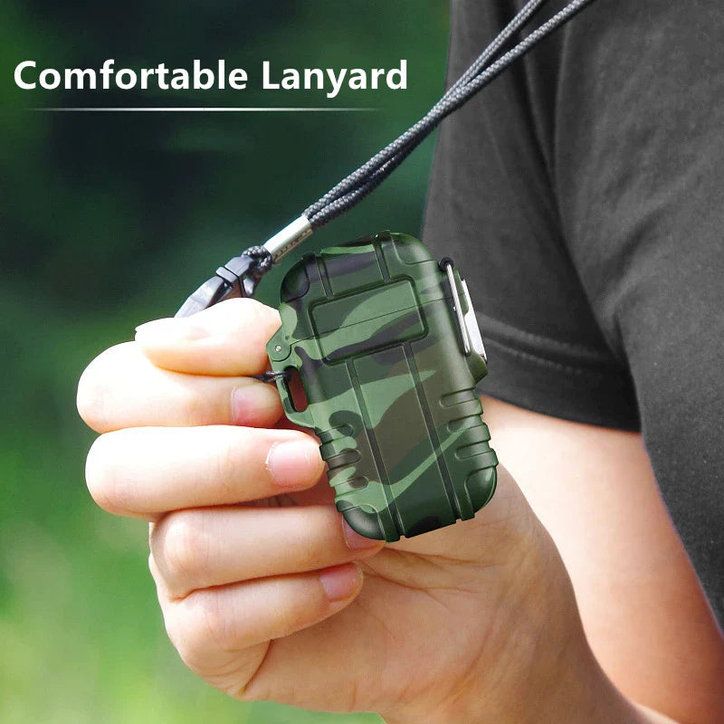 Outdoor Waterproof Blue Flame Lighter with Lanyard – Portable Butane Jet Cigar Lighter for Camping and Wading