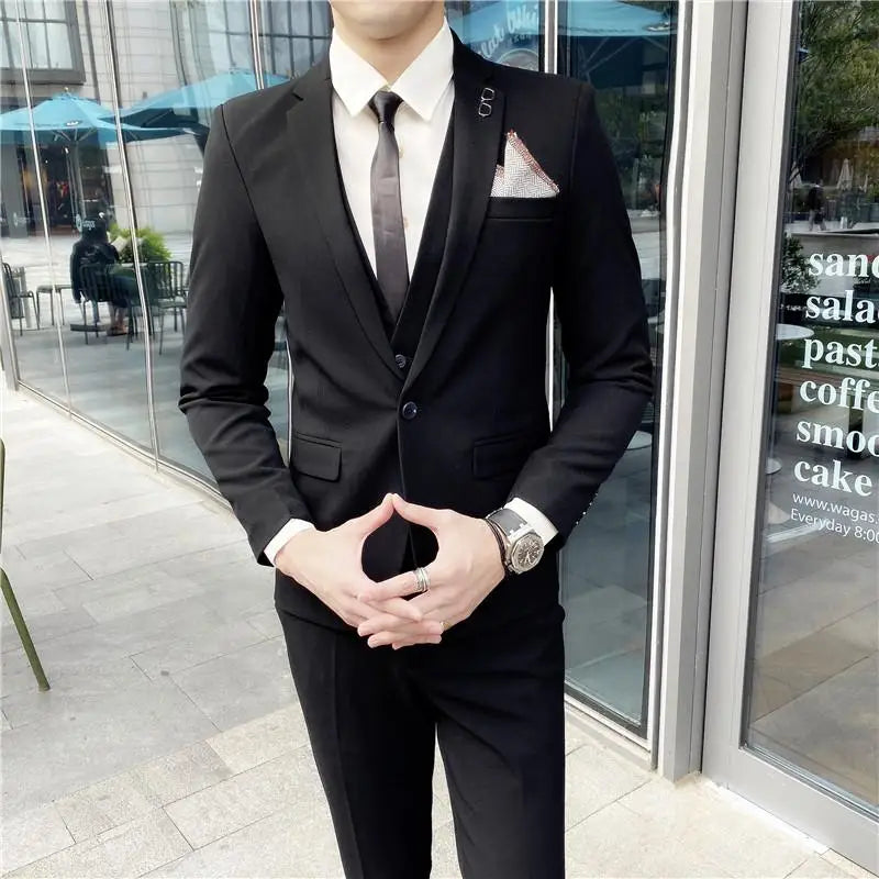 Men’s British Style 3-Piece Suit Set - Slim Fit Vest & Trousers Formal Banquet Fashion Ensemble