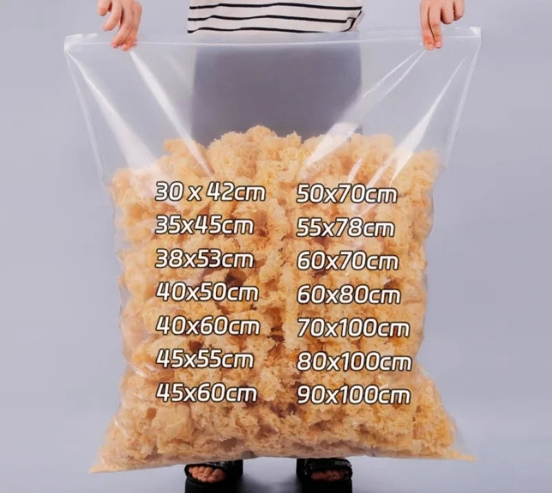 StoBag 10PCS Large Transparent Zipper Bags — Thick Waterproof Storage Pouches for Clothes & Food Packaging