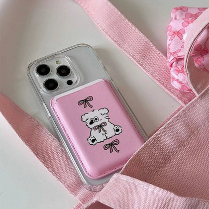 Cute Dog Cartoon Magnetic Phone Card Holder – Back Case Wallet for iPhone 15/14 with MagSafe Slot for ID & Bank Cards