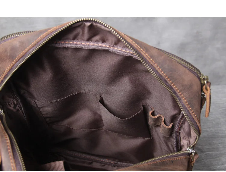 Vintage Crazy Horse Leather Backpack for Men — 17" Laptop Travel Rucksack Cowhide Hiking Bag M815