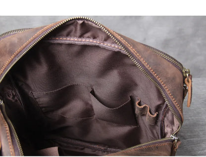 Vintage Crazy Horse Leather Backpack for Men — 17" Laptop Travel Rucksack Cowhide Hiking Bag M815