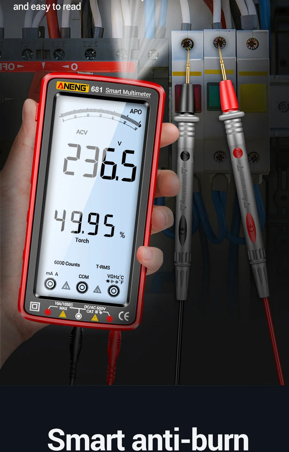 ANENG 681 Rechargeable Digital Multimeter — Professional Non-Contact AC/DC Voltage & Current Tester with LCD Screen