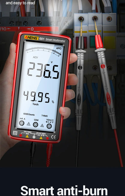 ANENG 681 Rechargeable Digital Multimeter — Professional Non-Contact AC/DC Voltage & Current Tester with LCD Screen