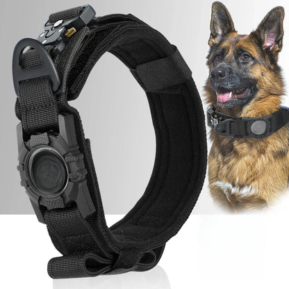 Adjustable Nylon AirTag Dog Collar with Metal Buckle – Anti-Lost Tactical Pet Tracking Accessory