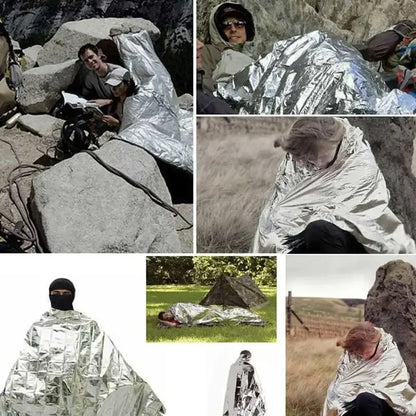 Emergency Thermal Poncho Blanket - Lightweight, Water-Resistant, Windproof, and Reusable - Ideal for First Aid, Camping, and Sunshade
