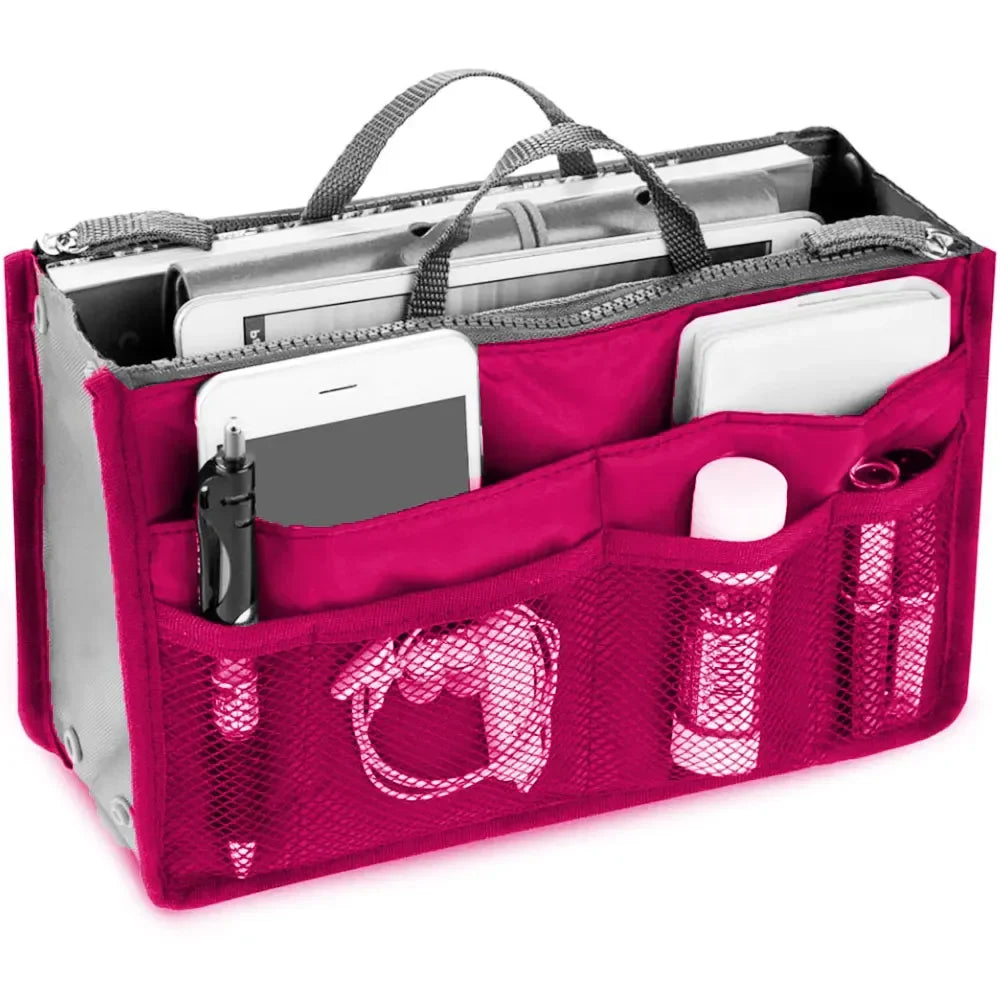 Women’s Nylon Cosmetic Organizer Bag – Foldable Large Capacity Travel Makeup Insert Handbag Tote Organizer Liner Bag