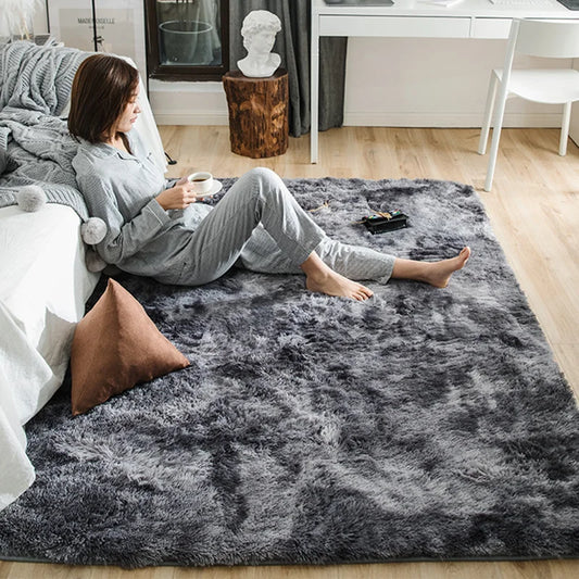 Gray Plush Velvet Area Rug – Soft Fluffy Anti-Slip Carpet for Living Room, Bedroom, Kids Room & Home Decor