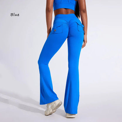 DIAS FIT JOY Women’s High-Waisted Bell Bottom Yoga Pants – Pocket Hip-Lifting Quick-Dry Fitness Gym & Running Leggings