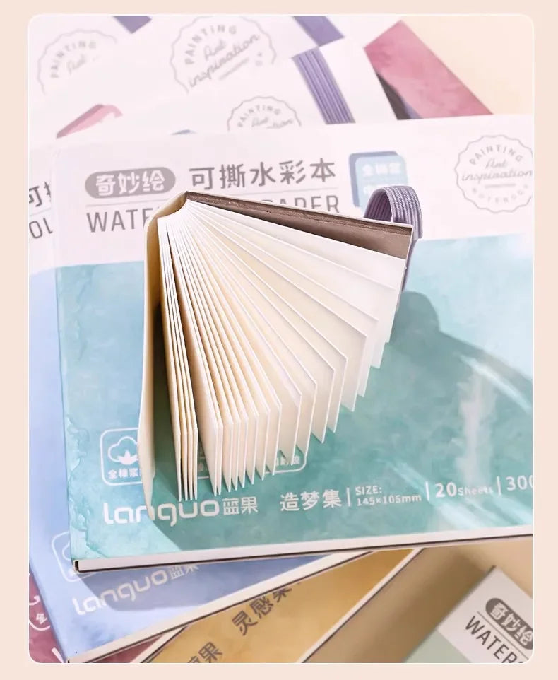 100% Cotton Mini Watercolor Paper Book – 300gsm Tearable Sketchbook Journal for Drawing & Painting