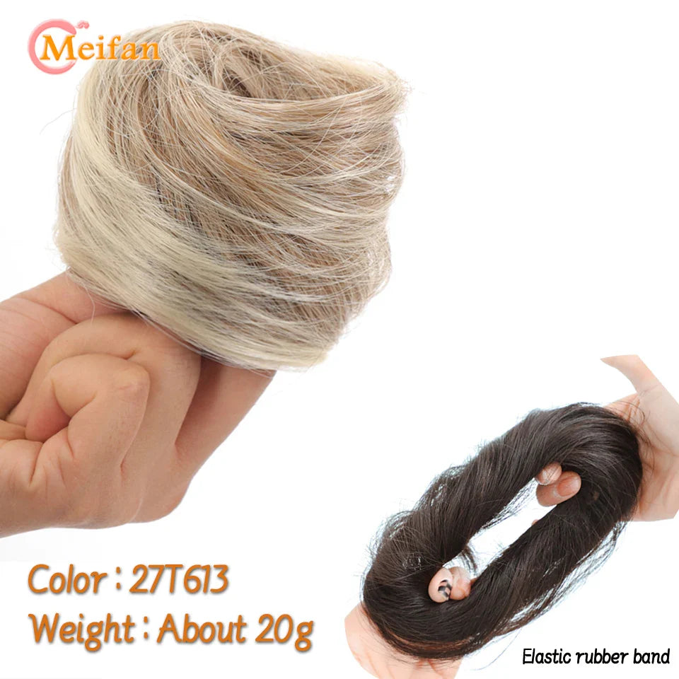 MEIFAN Synthetic Chignon Hair Bun – Elastic Rubber Band Clip-In Updo Ponytail Hair Extension for Women