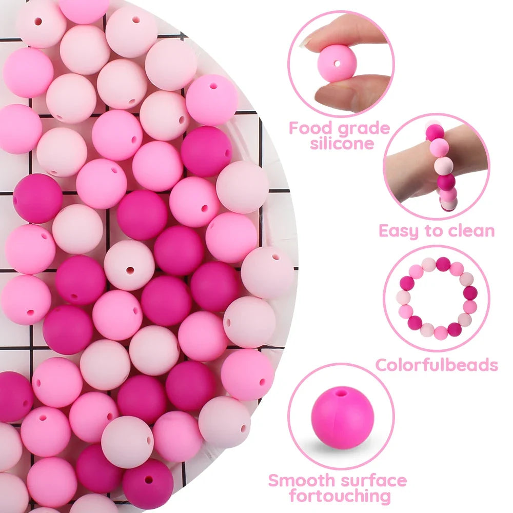 15mm Silicone Beads Set - Colorful Loose Beads for DIY Keychains, Jewelry & Beaded Pen Crafts