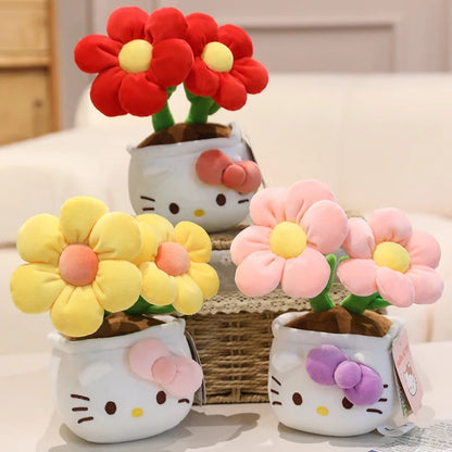 23CM Hello Kitty Plush Toy – Soft Stuffed Animal with Flower Bouquet, Perfect Christmas, Birthday & Graduation Gift