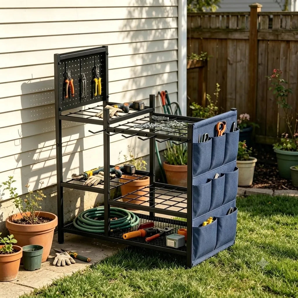 Garden Tool Storage Rack - Heavy-Duty Metal Organizer for Shovels, Rakes & Garage Tools