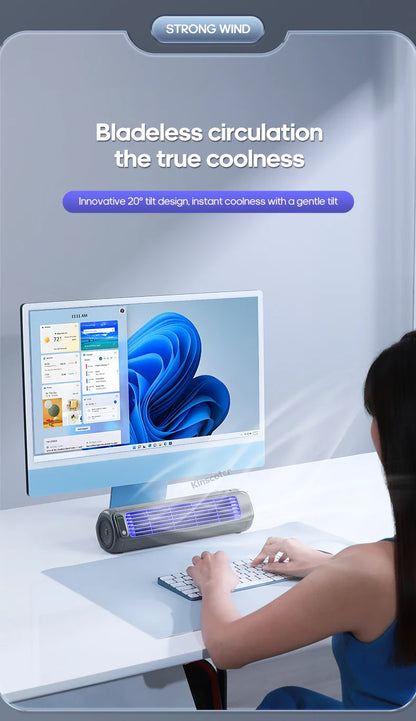 KINSCOTER Portable Air Conditioner Fan – 2000mAh Quiet Desktop Tower Fan, Wall-Mountable Non-Drilling Circulating Fan with 3 Adjustable Speeds