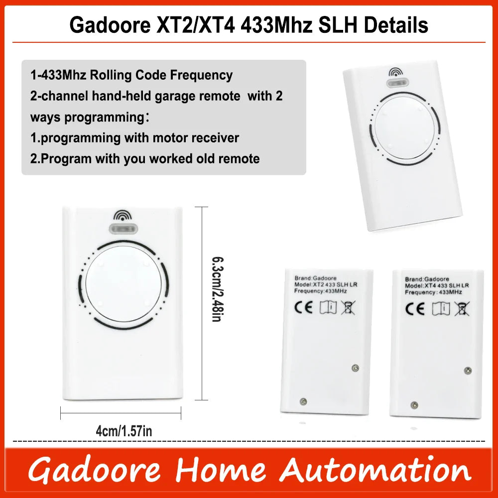 Gadoore XT2 XT4 433MHz SLH LR Garage Door & Gate Remote | Compatible with XT2/XT4 SLH & SLH LR