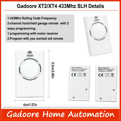 Gadoore XT2 XT4 433MHz SLH LR Garage Door & Gate Remote | Compatible with XT2/XT4 SLH & SLH LR