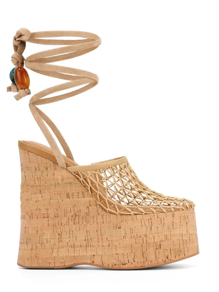 Summer Platform Wedge Sandals for Women – Open Toe Waterproof Thick Sole Heels with Flower Lace for Party & Wedding