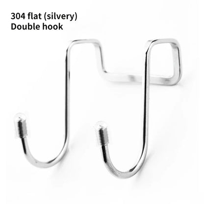 Stainless Steel Double S Hooks — Punch-Free Wall Hangers for Bathroom, Kitchen & Door Towel Storage