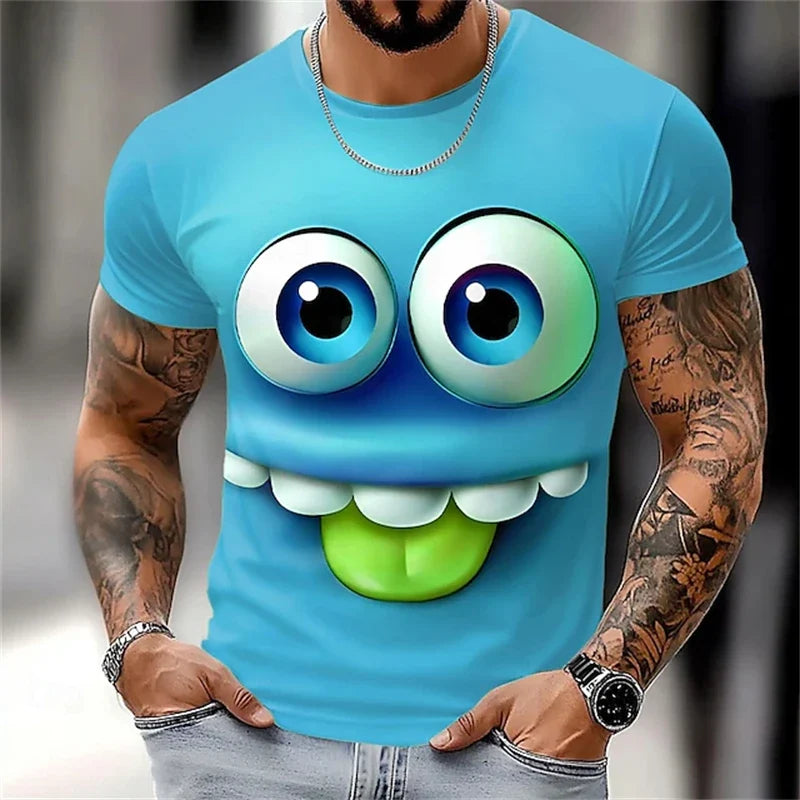 3D Funny Face T-Shirt - Men's Summer Casual Short Sleeve O-Neck Loose Streetwear Tee
