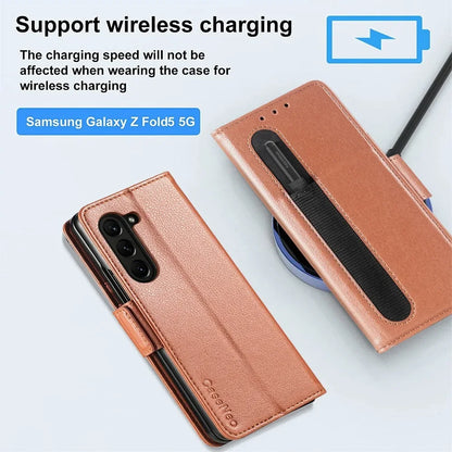 PU Leather Card Holder Case with Pen Slot for Samsung Galaxy Z Fold 6/5/4/3 – Slim Back Cover (No Pen)