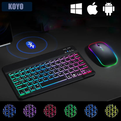 10" Bluetooth Wireless Rechargeable Keyboard – Russian, Spanish, French AZERT Layout for Android, iOS & Windows Tablets & Phones