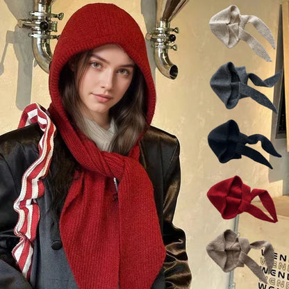 Women’s Warm Hooded Knitted Hat – Autumn Winter Ear Protection Balaclava, Versatile Windproof Ski Beanie with Scarf