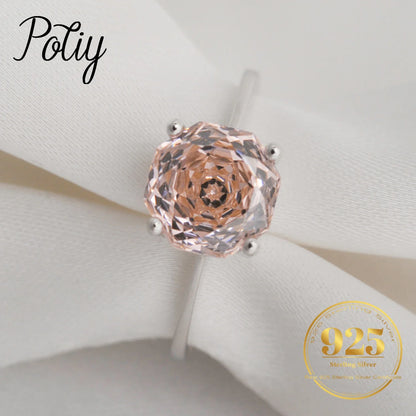 Potiy 2ct Octagon Rose Cut Morganite Pink CZ Solitaire Ring – 925 Sterling Silver Women’s Jewelry Gift with Certificate